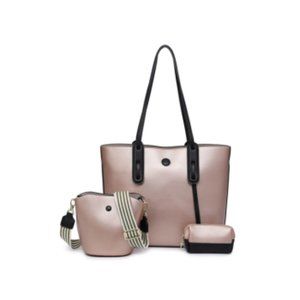 Gold Fashion 3 Pcs Tote Satchel Shoulder Bag Set